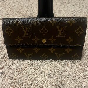 Vintage Louis Vuitton Sarah Monogram Leather Wallet in Brown and Gold